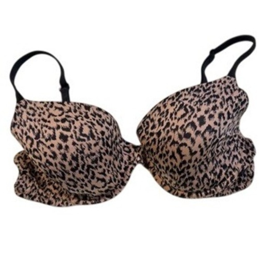 Victorias Secret Lined Demi Bra Leopard Animal Print Tan Black 36D